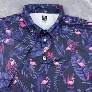 Greater Half Polo Shirt Mens Sz XXL Purple Pink Flamingo Floral Golf Performance